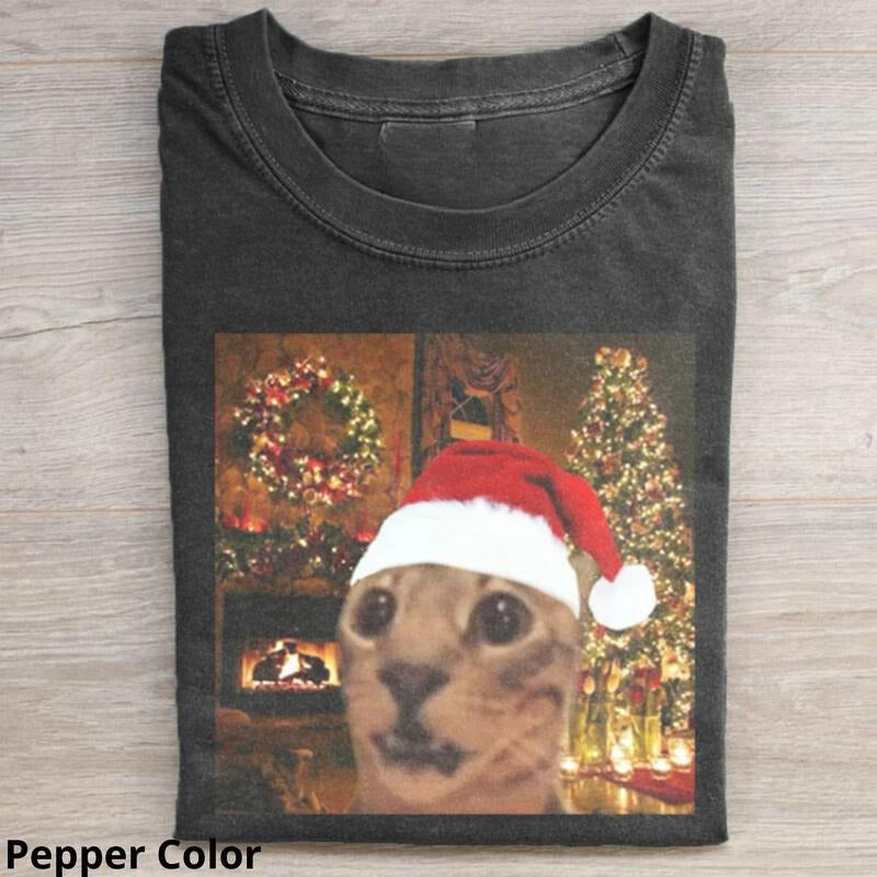 Cute Christmas Cat Meme Women's T-Shirt - Crewneck Short Sleeve - Comfort, Top Hoodie, Sweatshirt | WearSparks.com