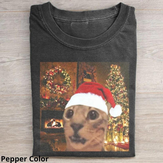 Cute Christmas Cat Meme Women's T-Shirt - Crewneck Short Sleeve - Comfort, Top Hoodie, Sweatshirt | WearSparks.com