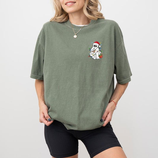 Cute Christmas Ghost Coffee Shirt Comfort Colors, Xmas Santa Ghost Tees for Women, Christmas Boo Tshirts for Coffee...