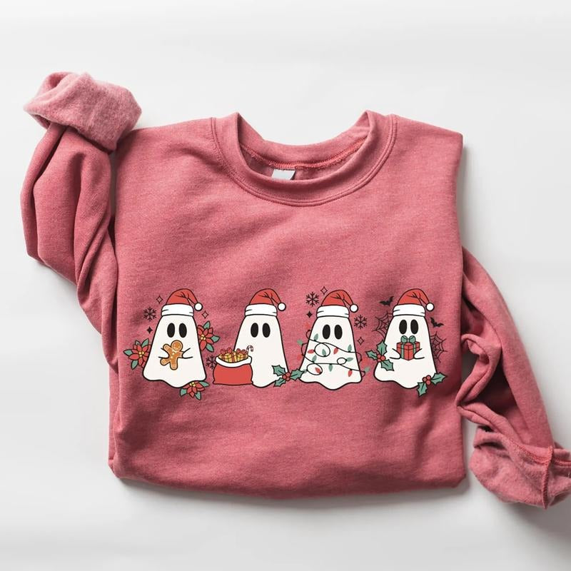 Cute Christmas Ghost Sweatshirt, Ghost Santa Claus Tee Shirt, Ghost Christmas Vibes Sweater, Cute Holiday Shirt, Gift For...