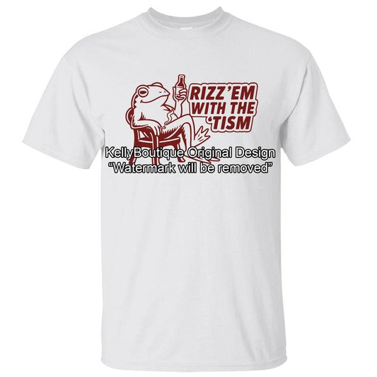 Cute Frog Chilling Rizz Em with the Tism T-shirt, Autism Neurodivergent Front Design Unisex Cotton T-shirt for Men for...
