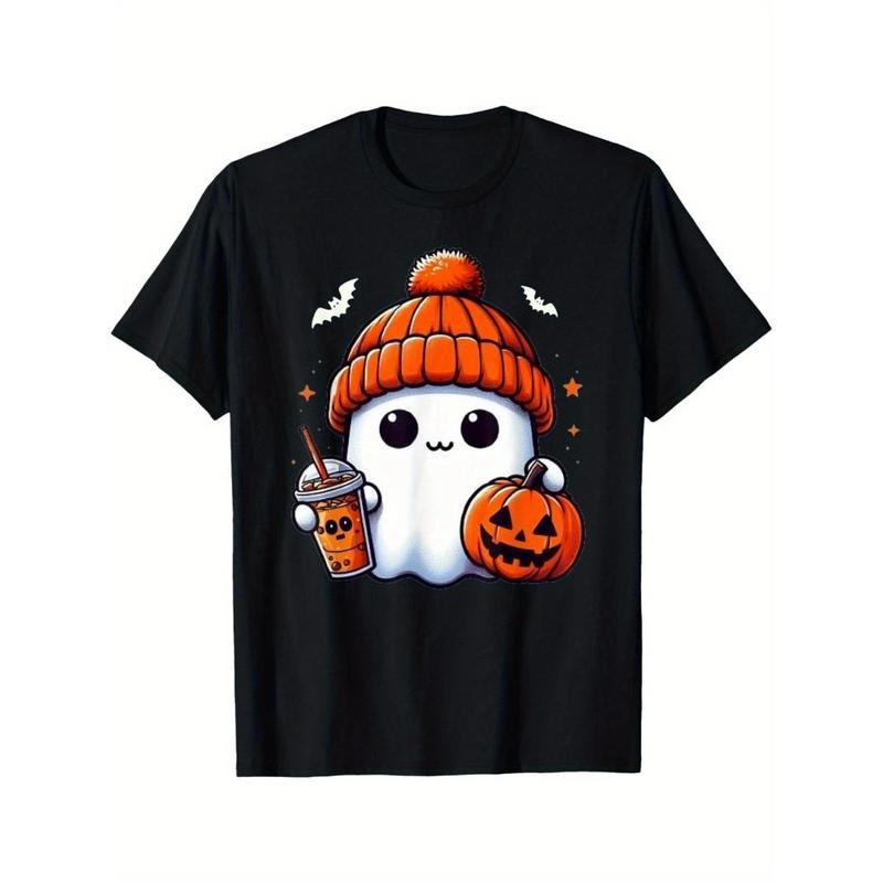 Cute Ghost Drinking coffee Halloween Ghost Iced Coffee Men's T-shirt Made in USA Hoodie, Sweatshirt | WearSparks.com