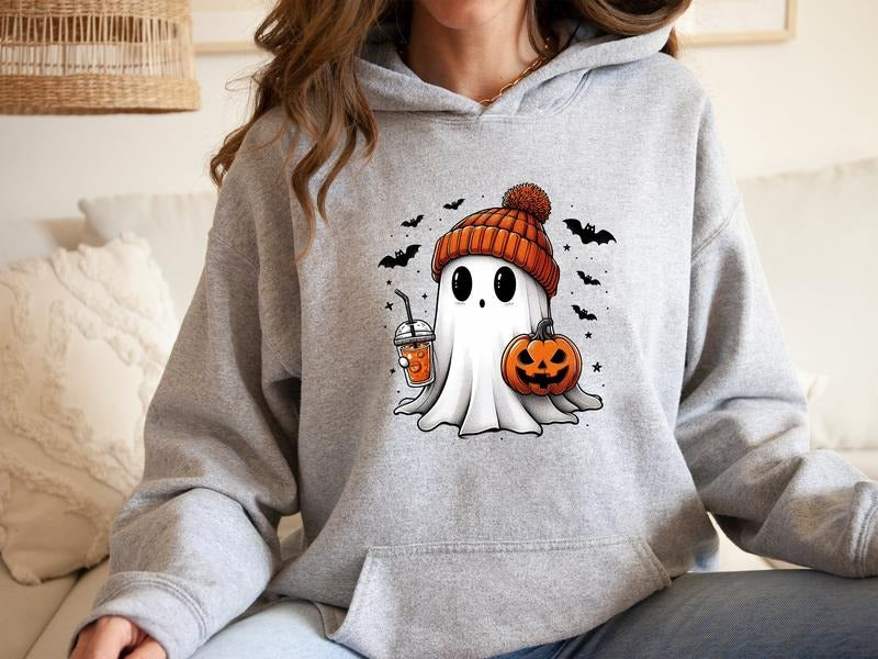Cute Ghost Hoodie Halloween Ghost Hoodie Womens Halloween Hoodie Cute Fall Hoodie Spooky Season Hoodie Pumpkin Season...
