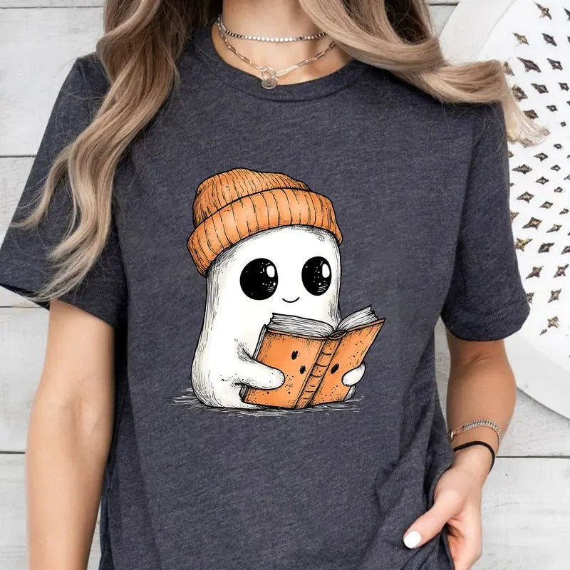 Cute Ghost Reading Book Halloween Tshirt, Ghost Reading Book Girly Shirt, Ghost Girly Halloween Gift, Trendy Halloween...