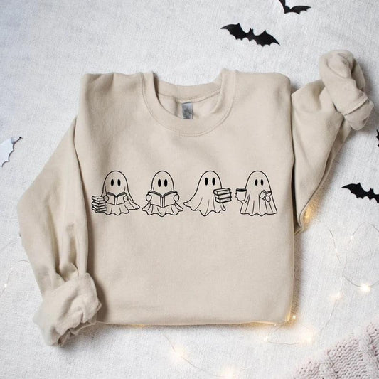 Cute Ghost Reading Books Sweatshirt, Cute Little Ghost Shirt, Spooky Season, Bookish Ghost, Ghost Coffee Shirt, Books...