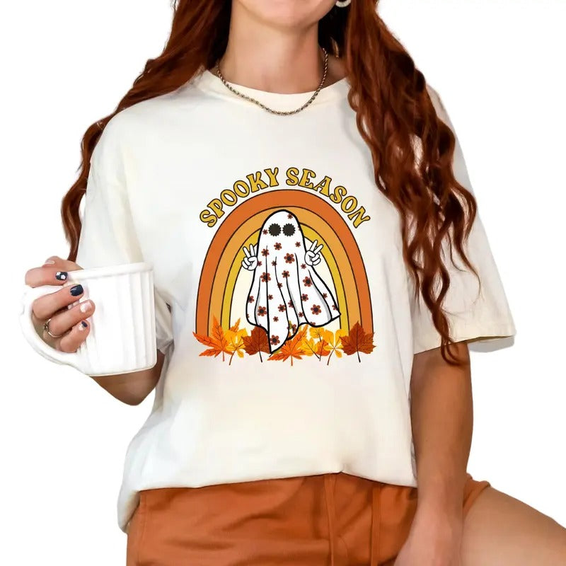 Cute Ghost Retro Halloween Shirt for Women