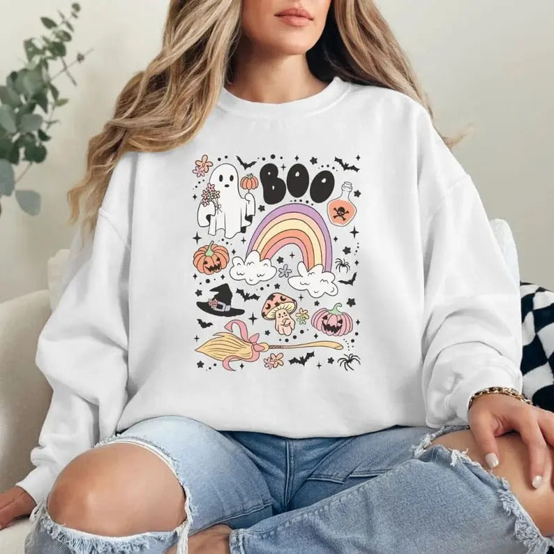 Cute Ghost Sweatshirt, Boo Sweater, Retro Halloween Crewneck, Spooky Season Shirt, Groovy Halloween Sweater, Fall sweater...