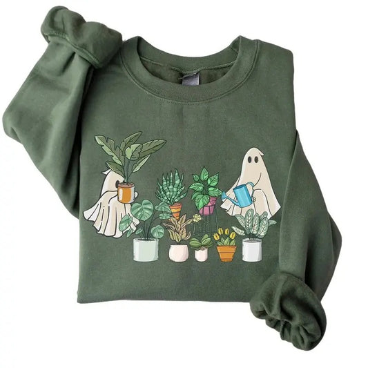 Cute Ghost Sweatshirt, Plant Lady Sweatshirt, Halloween Mom Sweater, Ghost Sweater, Plant Lover Gift, Funny Halloween,...