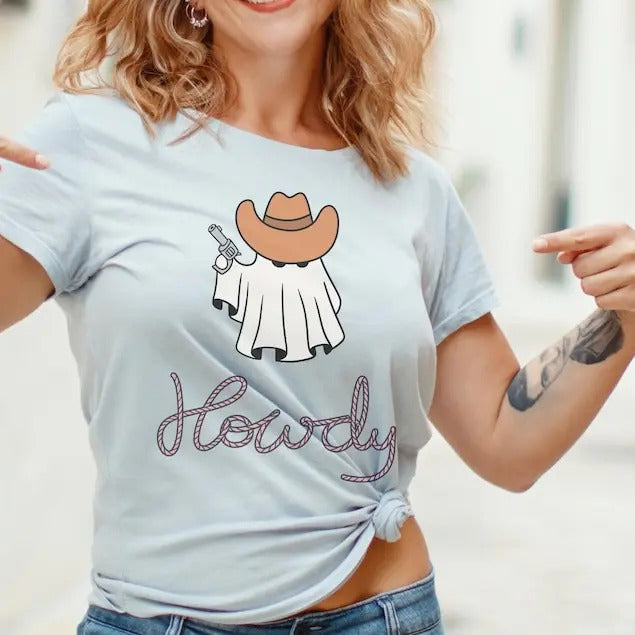 Cute Halloween Shirt Ghost Cowboy, Cute Ghost Halloween Shirt, Halloween Womens Shirt, Spooky Season Shirt,Trick or Treat...