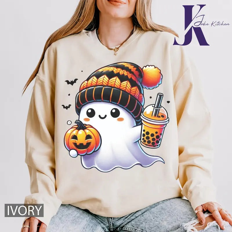 Cute Halloween ghost shirt, Ghost Comfort Colors Shirt, coffee ghost Halloween tee, Spooky Season Shirt, Pumpkin...