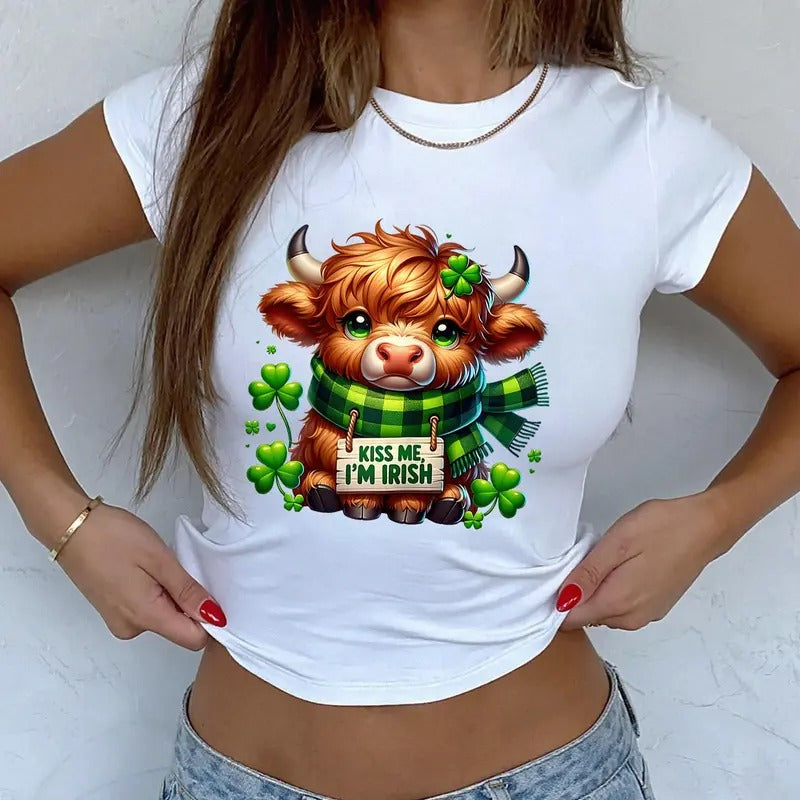 Cute Highland Cow. St Patricks Day Baby Tee, St Pattys Day Baby Tee Hoodie, Sweatshirt | WearSparks.com