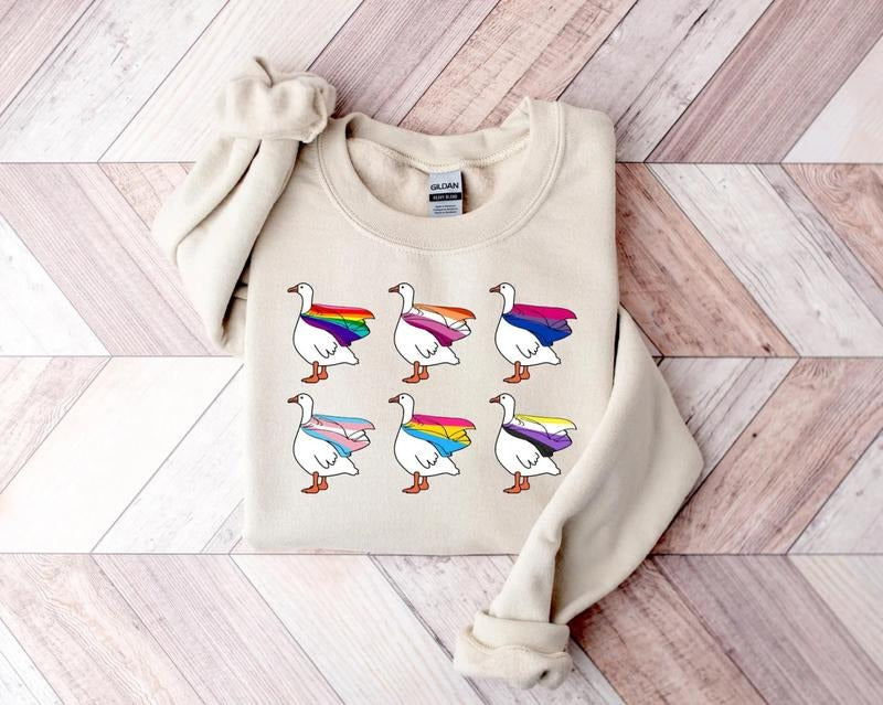 Cute LGBT Goose T-shirt Sweater, LGBT Shirt, Rainbow Ally Shirt, Respect Pronouns Day Tees, Silly Goose Tees, Pride Gift...