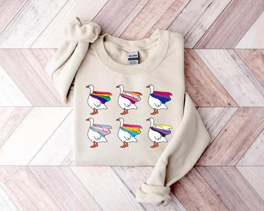 Cute LGBT Goose T-shirt Sweater, LGBT Shirt, Rainbow Ally Shirt, Respect Pronouns Day Tees, Silly Goose Tees, Pride Gift...
