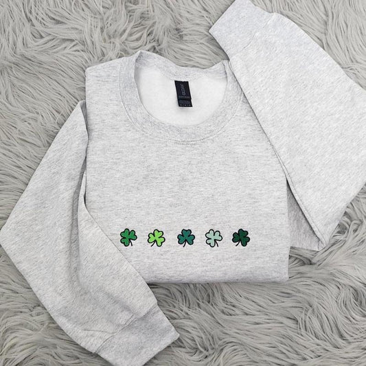 Cute Mini Shamrocks Embroidered Crewneck - St Patrick's Day Crewneck - Irish Shamrock  - Gift For her - Cute Crewneck...
