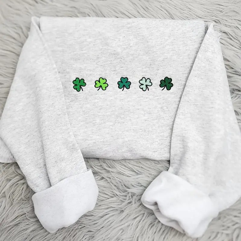 Cute Mini Shamrocks Embroidered Crewneck - St Patrick's Day Crewneck T-Shirts, Hoodie, Sweatshirt | WearSparks.com
