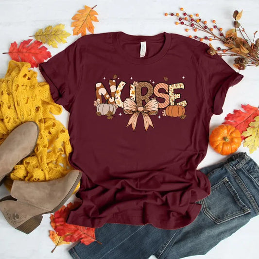 Cute Nurse Fall T-shirt, Registered Nurse Shirt, School Nursing Tee, Gift for Nurse Comfort Fabric Womenswear Hoodie,...