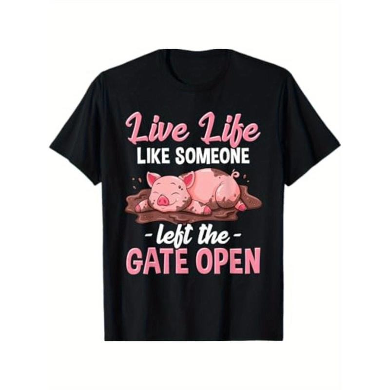 Cute Pigs Live Life Like Someone Left The Gate Open Farmer T-Shirt, Street Style Short Sleeve Tee, Comfort Fit Men's Tee,...