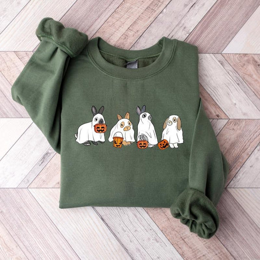 Cute Rabbit Ghost Halloween Sweatshirt, Ghost Bunny Shirt, Halloween Vibes Shirt, Spooky Season Shirt, Spooky Rabbit...