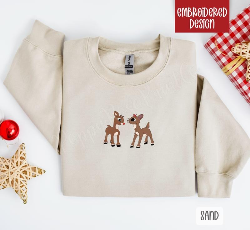 Cute Reindeer Holiday Sweatshirt Holiday Crewneck, Xmas Sweater T-Shirts, Hoodie | WearSparks.com