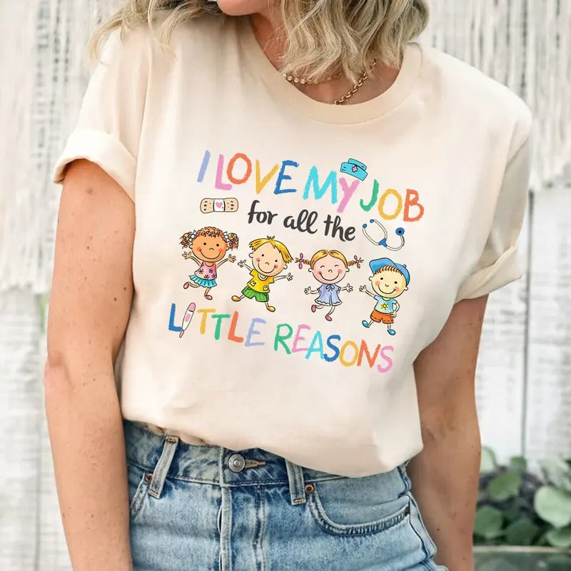 Cute School Nurse T-shirt, I Love my Job For All Little Reasons,  PreK Elementary School Nurse Appreciation Gift Casual...