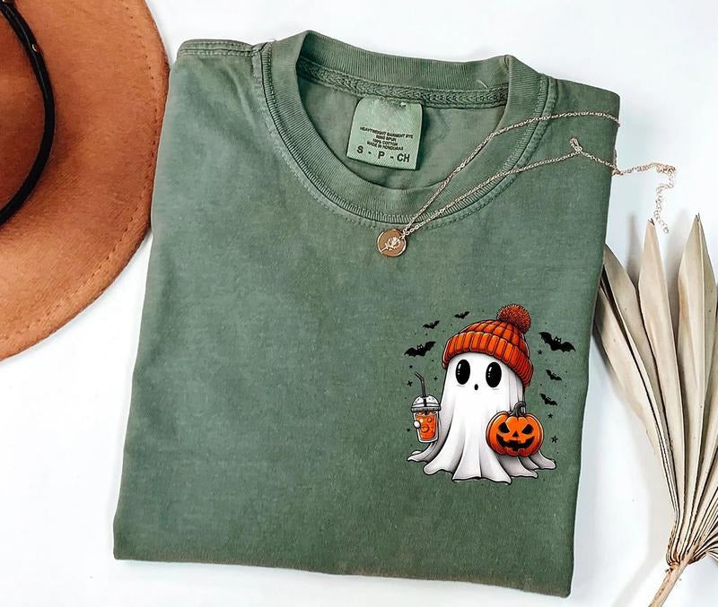 Cute Spooky Coffee Shirt, Coffee Ghost Sweatshirt, Little Ghost Iced Coffee TShirt, Pumpkin Ghost Sweater, Ghost Coffee...