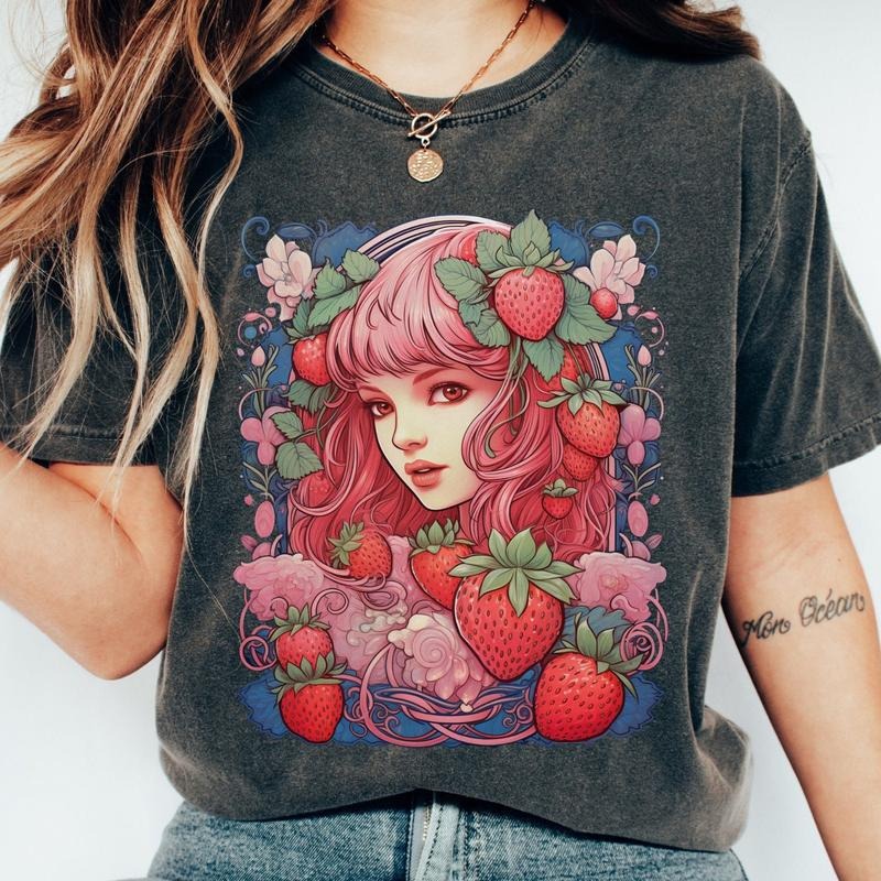 Cute Strawberry E-Girl Tee: Adorable Anime Manga Style Shirt, Unisex Tshirt Hoodie, Sweatshirt | WearSparks.com