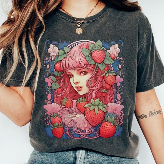 Cute Strawberry E-Girl Tee: Adorable Anime Manga Style Shirt, Unisex Tshirt Hoodie, Sweatshirt | WearSparks.com
