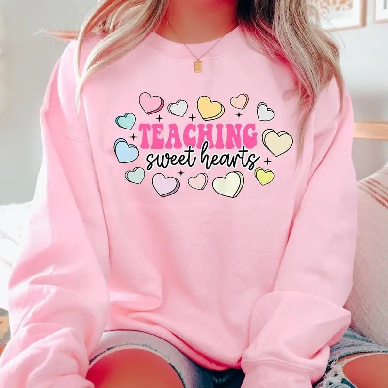 Cute Teacher Valentine T-Shirt, Retro Heart Women's Valentine's Day T-Shirt, Positive Valentine Clothingstyle{n002}2...