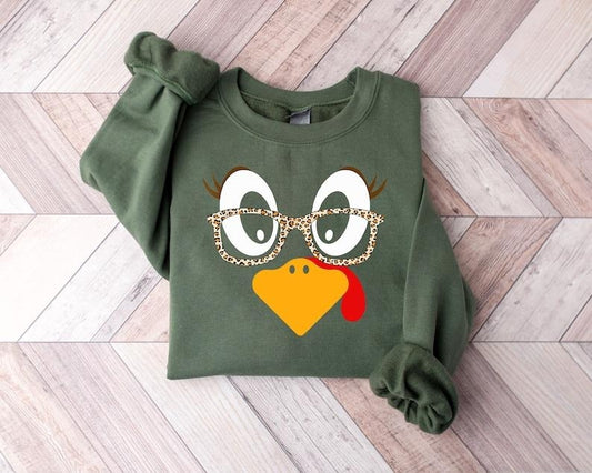 Cute Turkey Fall Thanksgiving Sweatshirt, Thanksgiving Family Matching Shirt,Turkey Face Shirt,Funny Thanksgiving...