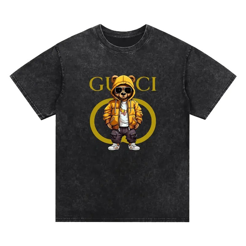 Cute bear cool handsome washed T-shirt, In the fashion circle, the tide is responsible, Comfortable fabrics, quality...