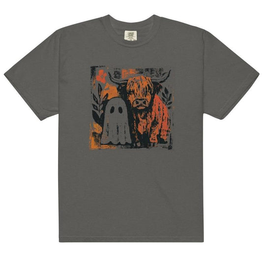 Cute fall highland cow ghost Shirt, Halloween Spooky Season, Autumn Cow Tee, Fall Pumpkin graphic t-shirt, Cow Lover...