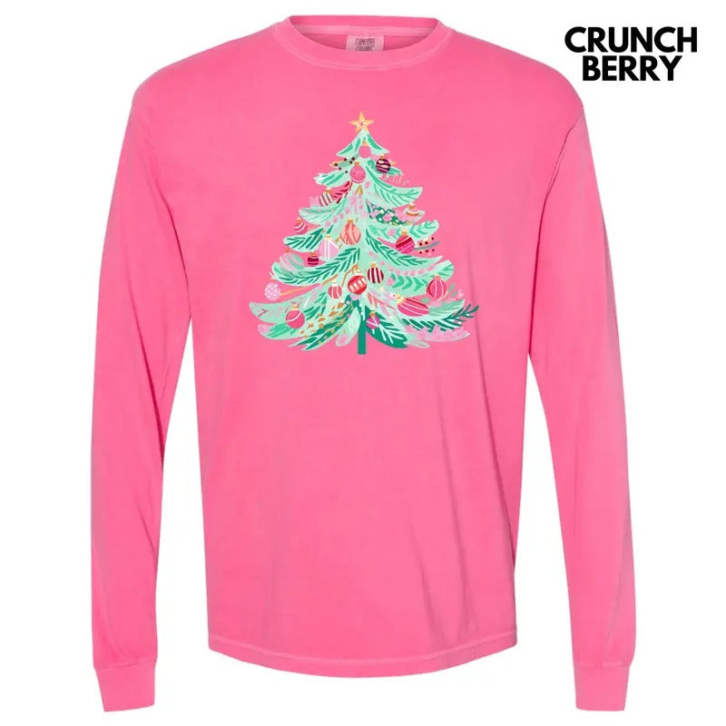 Cutesy Christmas Tree Long Sleeve Comfort Colors T-Shirt 'NLB' Hoodie, Sweatshirt | WearSparks.com