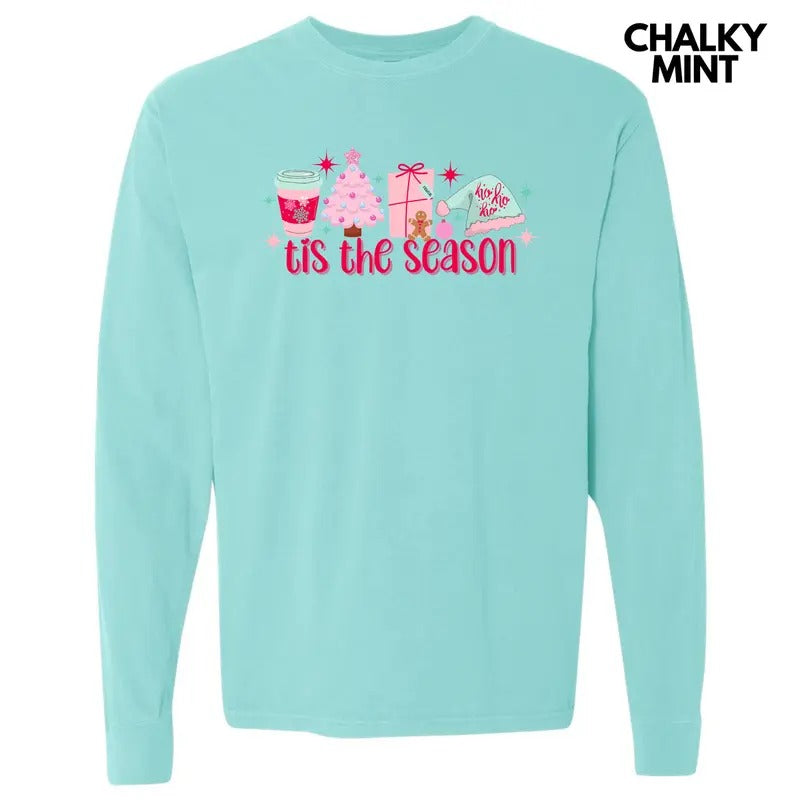 Cutesy Pink Tis the Season Long Sleeve Comfort Colors T-Shirt 'NLB' Hoodie, Sweatshirt | WearSparks.com