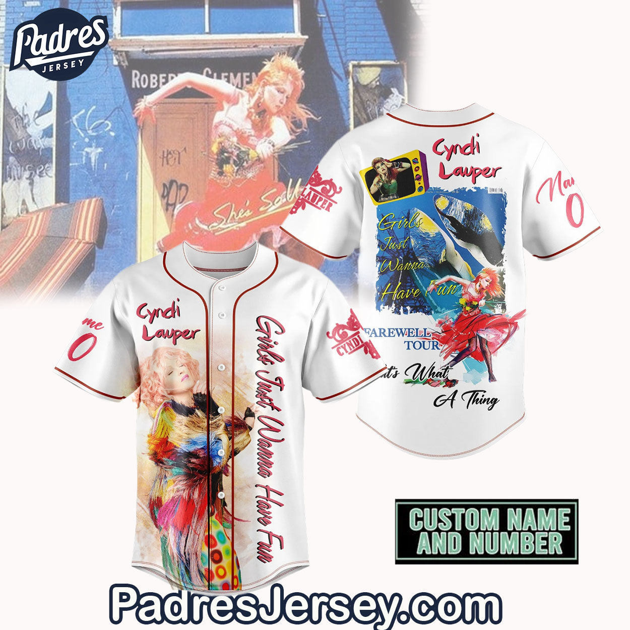 Cyndi Lauper Baseball Jersey Outfit - Music Merch - Padres Jersey Oasis: Elevate Your Baseball Style Game... (Image 1)