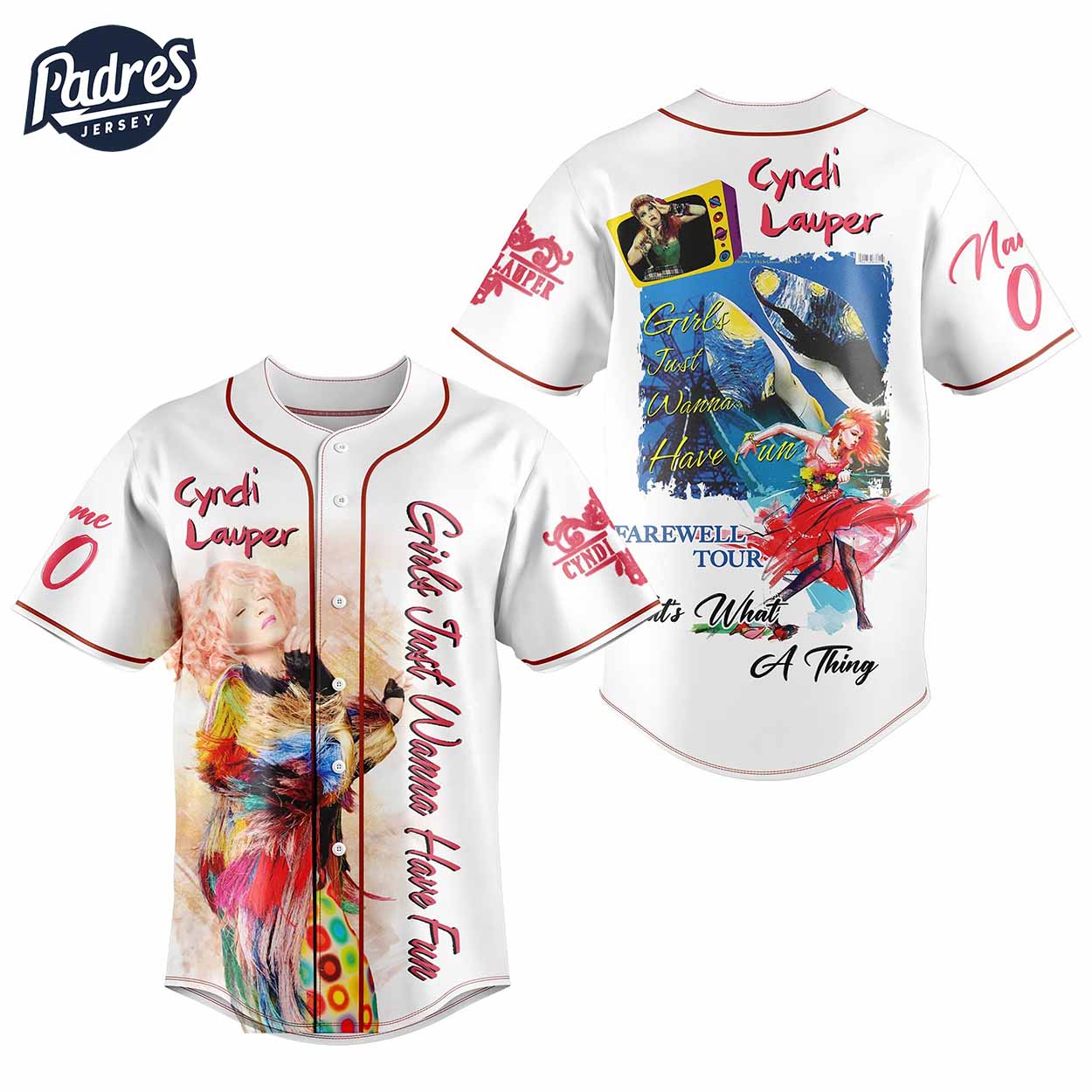 Cyndi Lauper Baseball Jersey Outfit - Music Merch - Padres Jersey Oasis: Elevate Your Baseball Style Game... (Image 2)