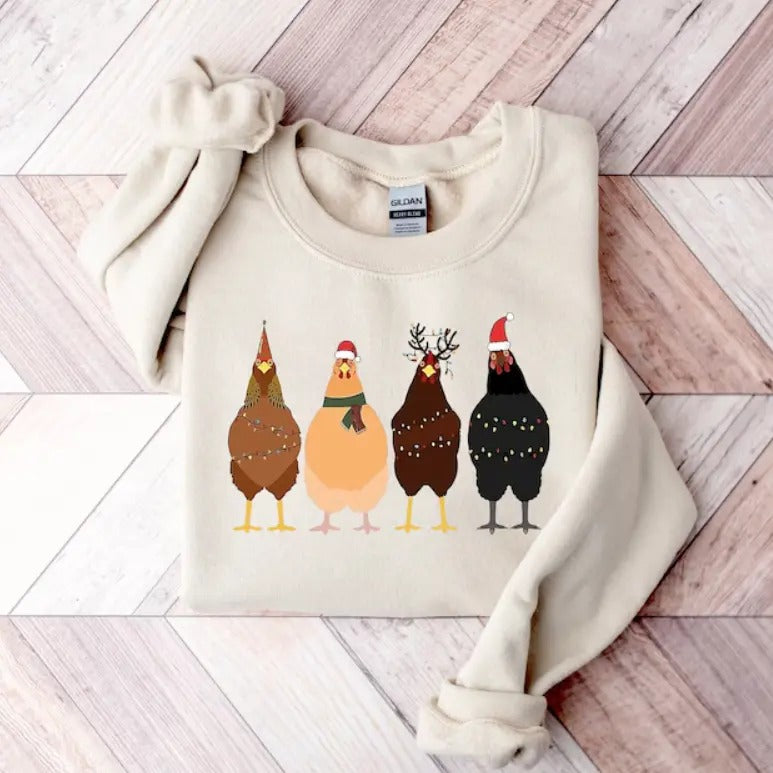 Сute Christmas Chickens Sweatshirt, Funny Christmas Chicken Sweatshirt, Christmas Crewneck, Holiday Sweatshirt, Christmas...