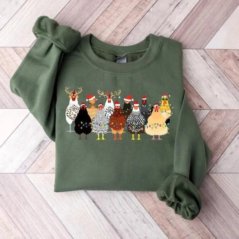Сute Christmas Chickens Sweatshirt, Hoodie, T