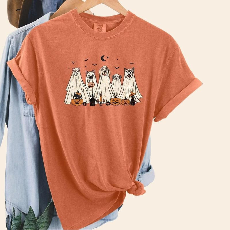 Сute Ghost Dog HalloweenT-shirt, Ghost Dog Tee, Dog Lovers Tshirt, Halloween Cute Shirt, Halloween Dog T-shirt, Spooky...