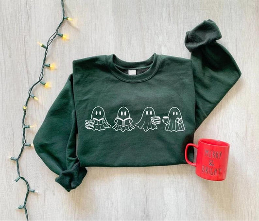 Сute Ghost Reading Books Sweatshirt, Cute Books Lovers Halloween Shirt, Halloween Ghost Shirt, Bookish Halloween Shirt,...