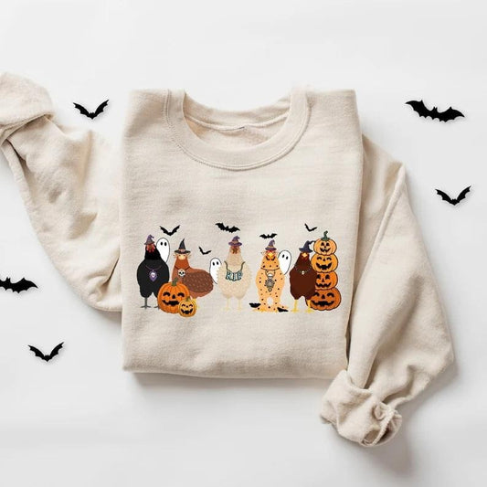 Сute Halloween Chickens Sweatshirt, Halloween Farm Sweatshirt, Funny Halloween Chicken Sweatshirt, Halloween Party Shirt,...