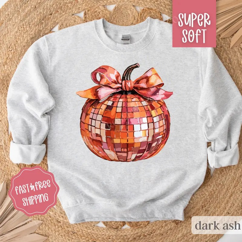 DIsco Pumpkin Sweatshirt, Preppy Fall Crewneck, Womens Sweatshirt, Halloween Sweater T-Shirts, Hoodie | WearSparks.com