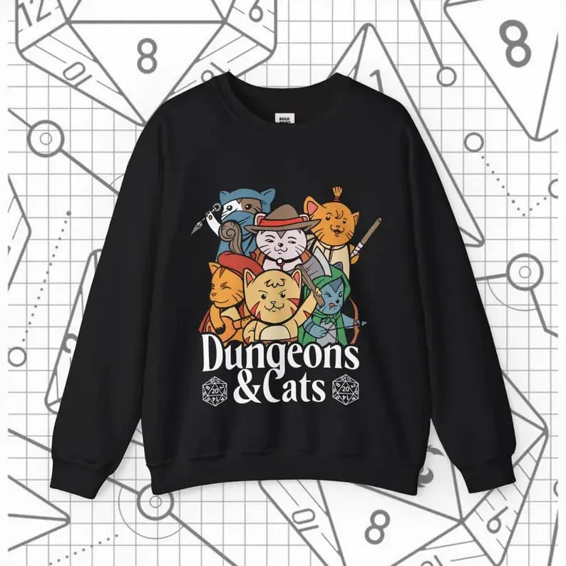 DND Dungeons Cats sweatshirt, unisex dungeon and dragon sweatshirt, graphic sweatshirt, funny Pullover, D&D sweatshirt...