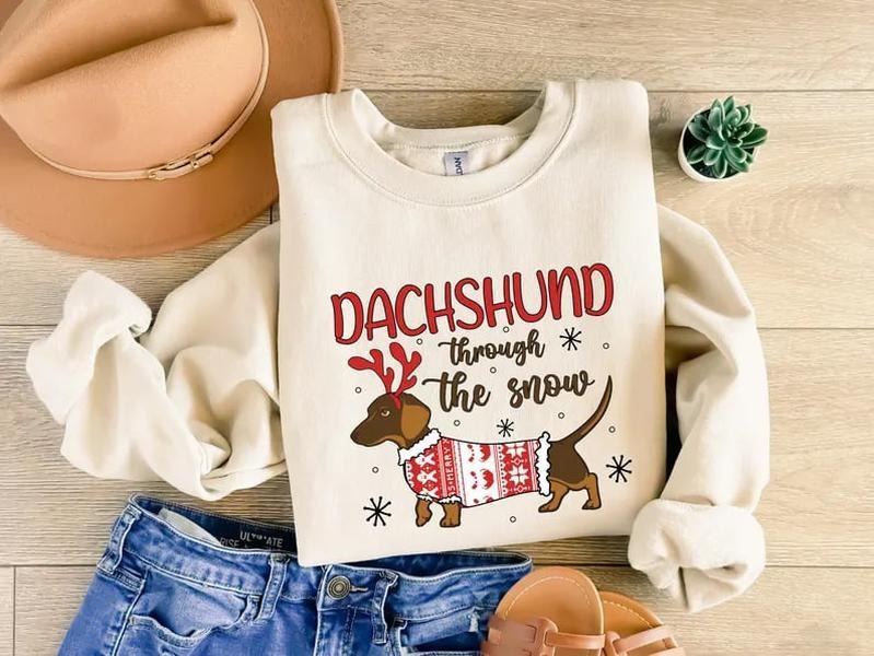 Dachshund Christmas Sweatshirt, Dachshund Christmas Shirt, Dog Lover Gift, Dachshund New Year Shirt, Christmas Crewneck,...