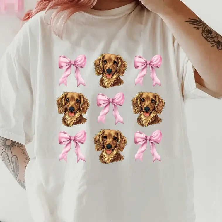 Dachshund Long Haired with bows Shirt ~ Unisex Apparel Relaxed Fit Printed In The USA Clothing Womenswear Casual Comfort...