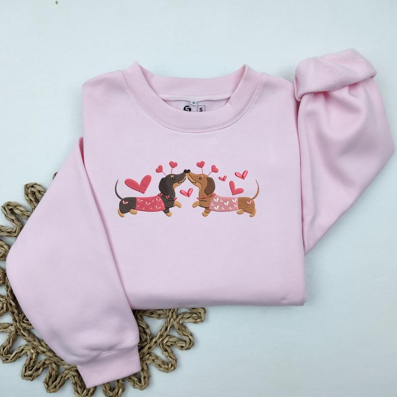 Dachshund Valentine's Day Embroidered Sweatshirt, Dachshund Dog with Hearts Embroidered Sweatshirt, Gifts for Dog Owners...
