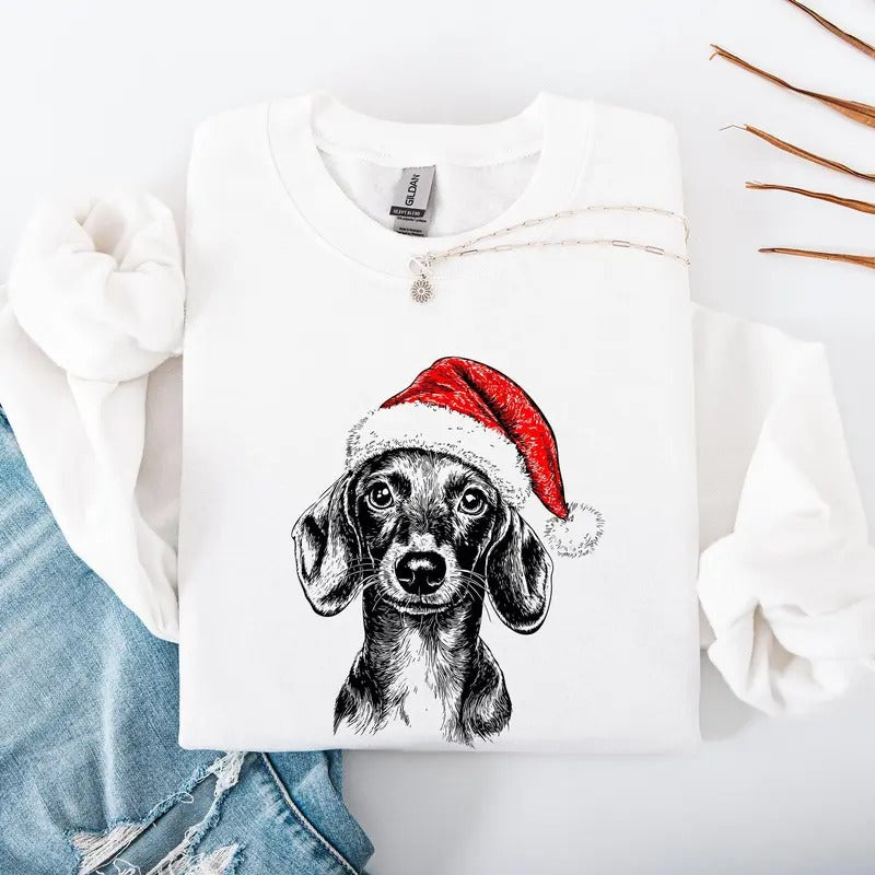 Dachshund, Santa, Dog, Christmas, Dog Lover, Pet Sweatshirt, Crew Neck, Women's, Crewneck T-Shirts, Hoodie | WearSparks.com