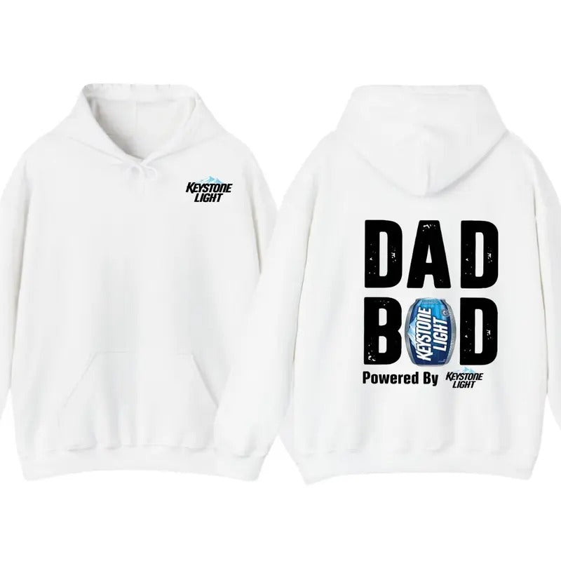 Dad Bod Powered By Keystone Light T-shirt Hoodie 2-Sided, Men's Beer Drink Tee, Drinking Shirt, Funny Drink Tee for...