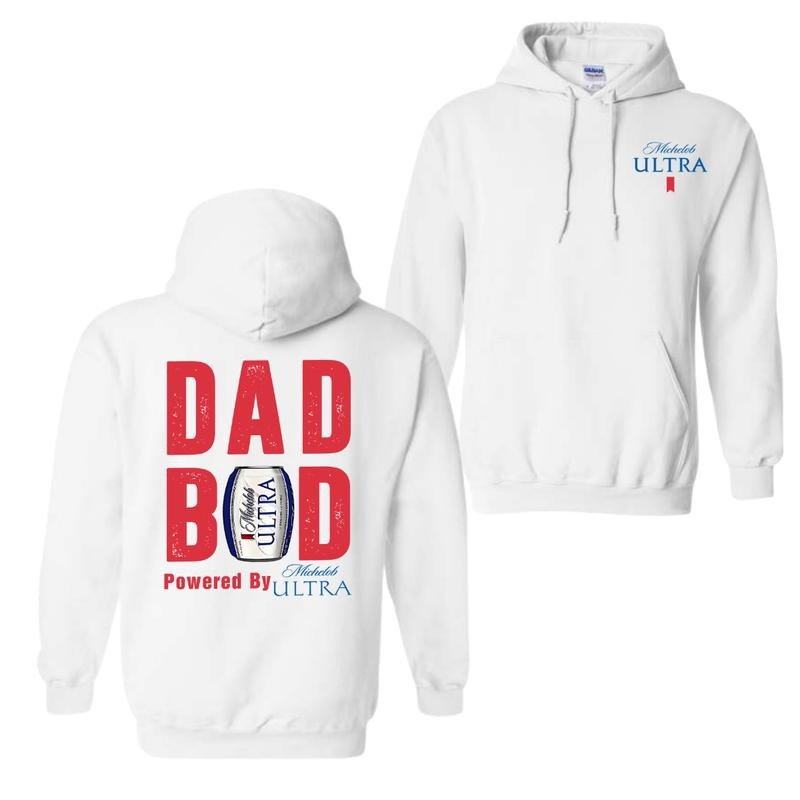 Dad Bod Powered By Michelob Ultra Hoodie Sweatshirt T-Shirt, Drink Shirt for Men, Beer Drinking Tee for Daddy, Classic...
