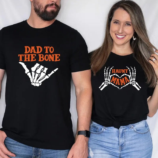 Dad To The Bone T-Shirt, Haunt Mama Shirt, Matching Parents Tees, Funny Skeleton Halloween Shirt, Family Halloween Party...