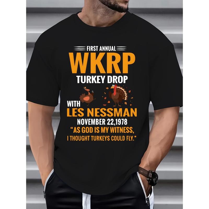 Daily Wear Men's Crew Neck T-shirt, Men's Turkey Print T-shirt, Casual Short Sleeves made in usastyle{n002}2 Hoodie,...